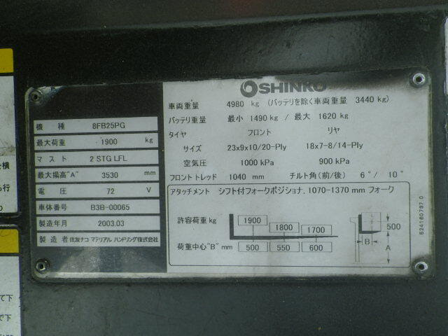 Xe nâng điện SHINKO 2.5 tấn 8FB25PG (B3B-00065), sản xuất năm 2003 - Ảnh 6